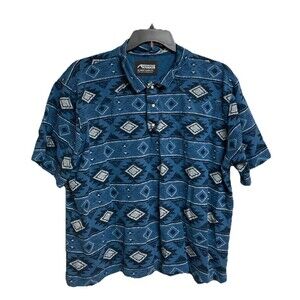 Men's Mountain Khakis Ranger Printed Polo SS Classic Fit Aztec Snaps Blue Sz 2XL